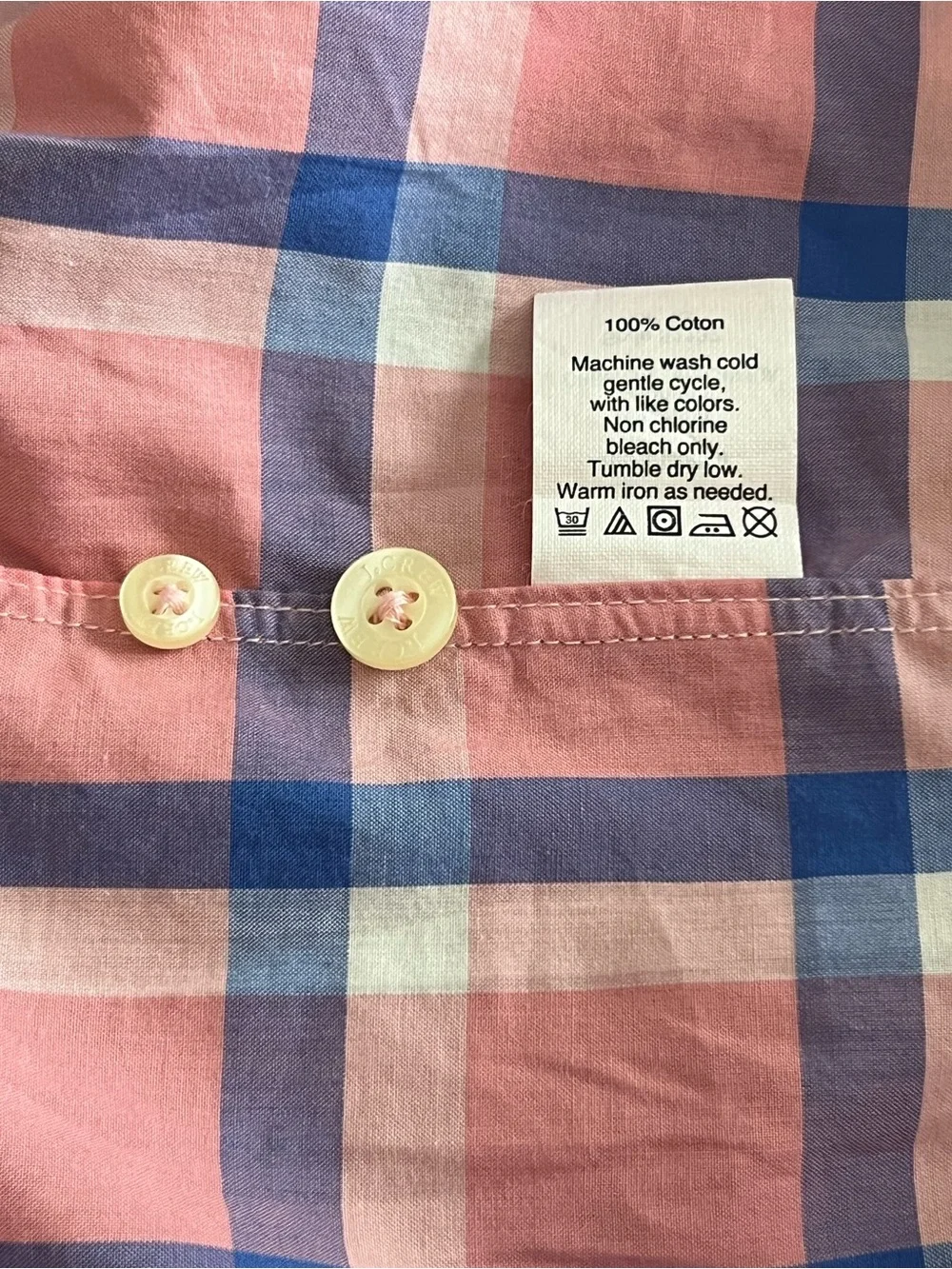 J Crew Men's Pink & Blue Plaid Cotton Poplin Button-Down Shirt Size XL